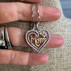 Elegant Gold and Silver 'Mom' Heart Necklace